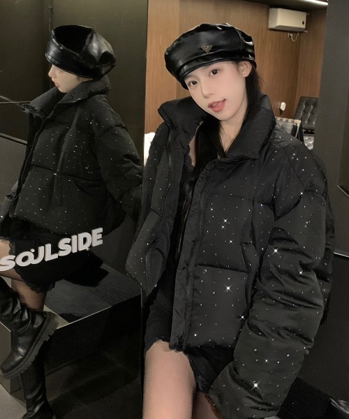 Sibra（シブラ） コート アウター キラキラビジューが輝く中綿ショート