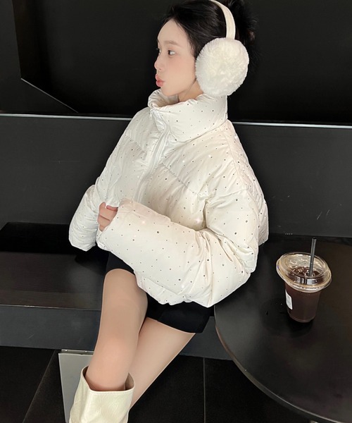 Sibra（シブラ） コート アウター キラキラビジューが輝く中綿ショート