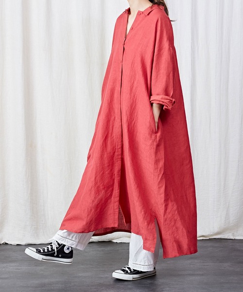 「CALINER」 シャツワンピース M レッド レディース_画像4