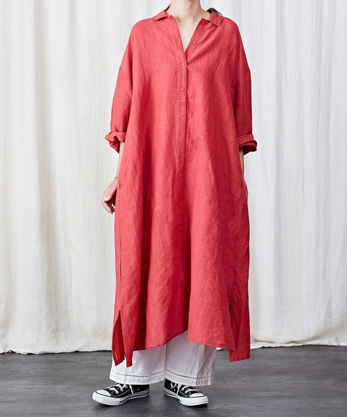 「CALINER」 シャツワンピース M レッド レディース_画像5