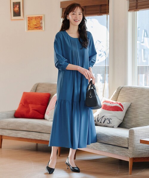 「Tiaclasse」 7分袖ワンピース XX-LARGE ネイビー レディース_画像3