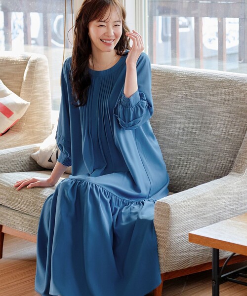 「Tiaclasse」 7分袖ワンピース XX-LARGE ネイビー レディース_画像4