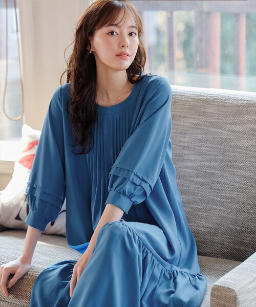 「Tiaclasse」 7分袖ワンピース XX-LARGE ネイビー レディース_画像6