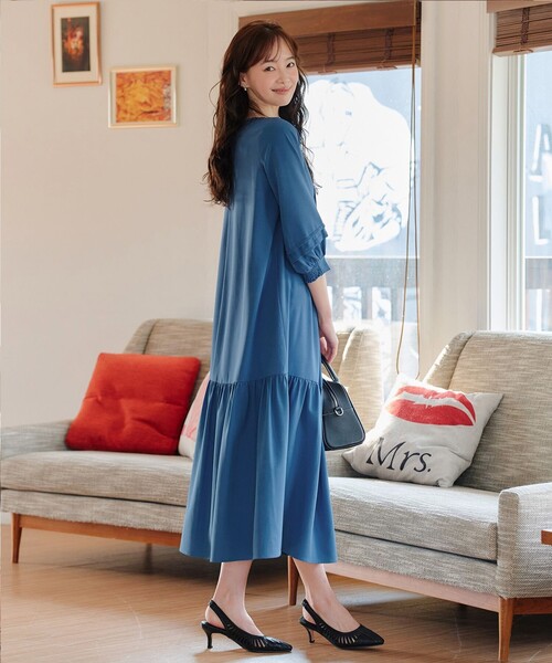 「Tiaclasse」 7分袖ワンピース XX-LARGE ネイビー レディース_画像7