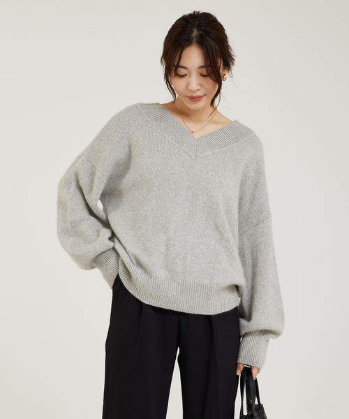「abahouse mavie」 長袖ニット フリー ライトグレー レディース_画像5