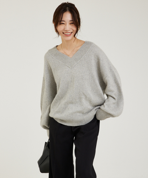 「abahouse mavie」 長袖ニット フリー ライトグレー レディース_画像6