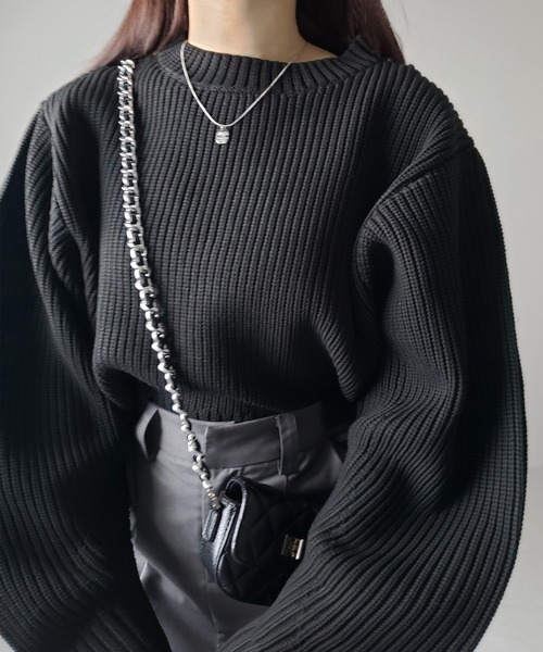 「me+em select」 長袖ニット FREE ブラック レディース_画像7