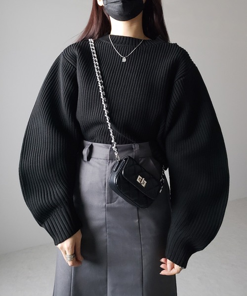 「me+em select」 長袖ニット FREE ブラック レディース_画像8