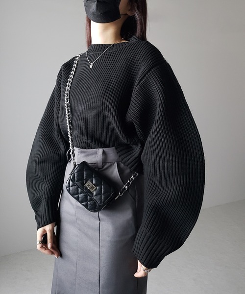 「me+em select」 長袖ニット FREE ブラック レディース_画像9