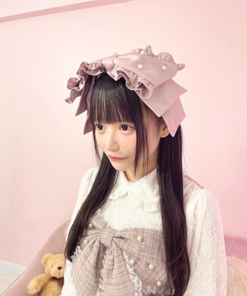 ローズクリップヘッドドレス　ピンク Ank Rouge（アンクルージュ） ヘアクリップ サテンのおリボンヘッド