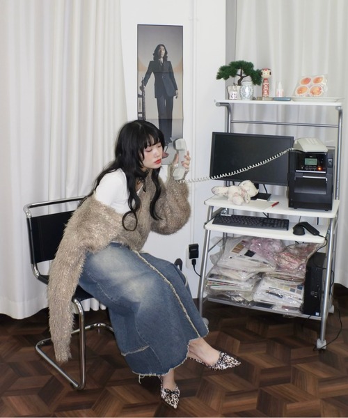 「musubore」 ニットカーディガン FREE シルバー レディース_画像2