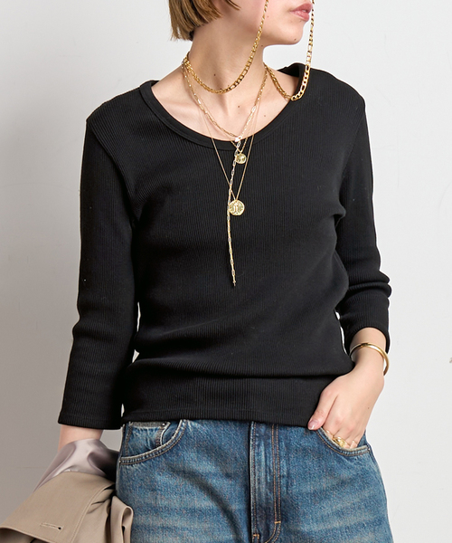 美品 APSTUDIO リブVネックプルオーバー AP STUDIO tシャツ リブUネックプルオーバー レディース : ZOZOTOWN