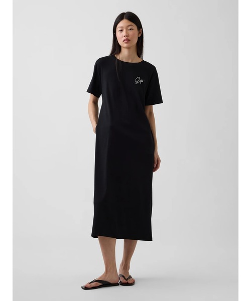 ワンピース リラックスフィット GAPロゴ カットアウトTシャツ ミディワンピースの画像