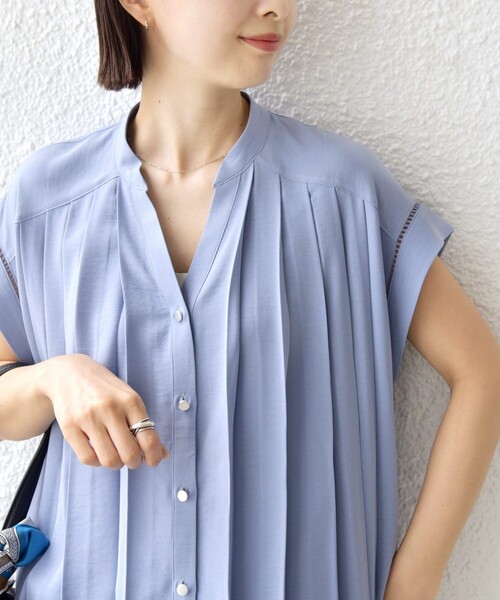 ブラウス シャツ 「WEB限定」「手洗い可能」ストレッチ ジョーゼット プリーツ スキッパー ブラウス レディースの画像