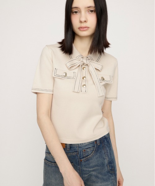 ニット セーター STICH COMPACT KNIT TOPS ステッチコンパクトニットトップス 春服 夏服 レディースの画像