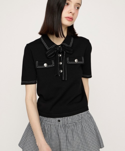 ニット セーター STICH COMPACT KNIT TOPS ステッチコンパクトニットトップス 春服 夏服 レディースの画像