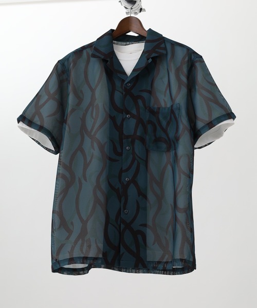 カイセイドウ シャツ レギュラーカラー ドット F 黒 麻 お出かけ BIG MIKE（ビッグマイク） シャツ 半袖 BIG MIKE SS SHIRTS 総柄