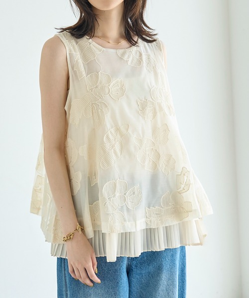 meilmada ブラウス シャツ フラワー刺繍プリーツブラウス レディース 