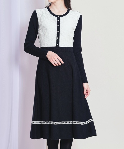 ワンピース パール付きレース装飾配色ニットワンピース Tocco Closet Luxe Zozotown Paypayモール店 通販 Paypayモール