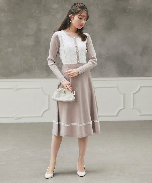 ワンピース パール付きレース装飾配色ニットワンピース Tocco Closet Luxe Zozotown Paypayモール店 通販 Paypayモール