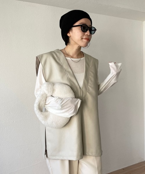 wee9s ベスト ジレ fake leather vest / フェイクレザーベスト