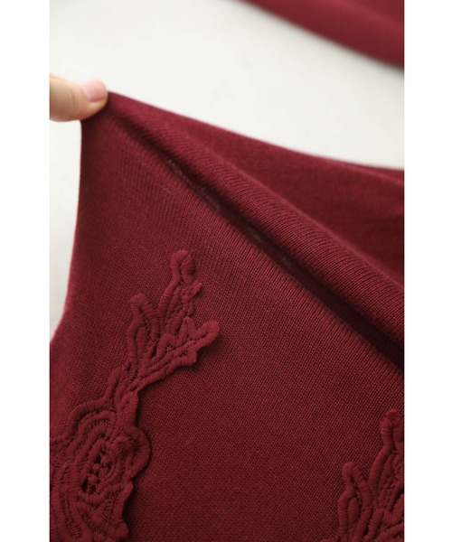 再入荷11月5日 湧き上がるエレガントなレースのミディアムワンピース w60095ps cawaii ドッキング 長袖 ニット 秋服 レッド ボルドー 冬服 体型カバー  ロング ドレス お呼ばれ セレモニー レディース ファッション ミセス 30代 40代 50代 母の日 cawaii ワンピース 湧き上がるエレガントなレースのミディアム