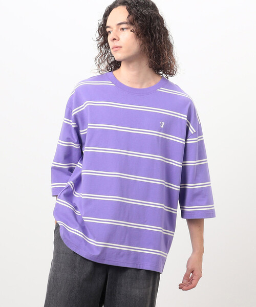 Purple&Yellow（パープルアンドイエロー） tシャツ プリントボーダー