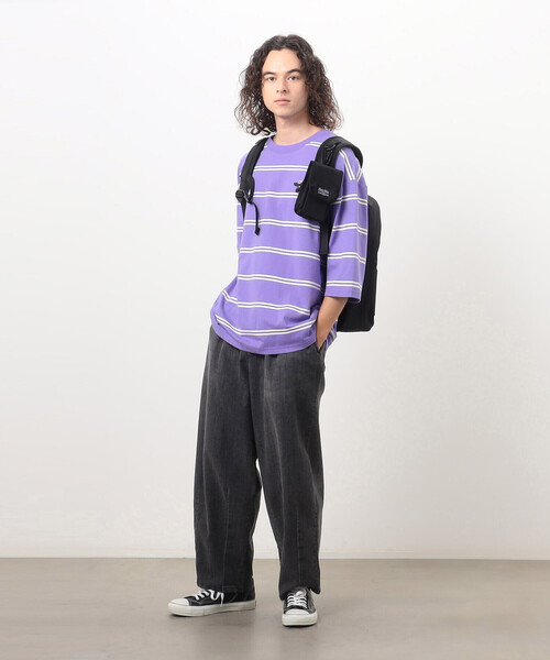 Purple&Yellow（パープルアンドイエロー） tシャツ プリントボーダー 