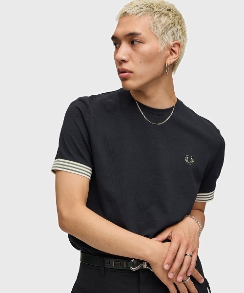 FRED PERRY tシャツ Striped Cuff T-Shirt／ストライプカフT
