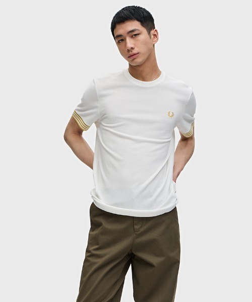 FRED PERRY tシャツ Striped Cuff T-Shirt／ストライプカフT
