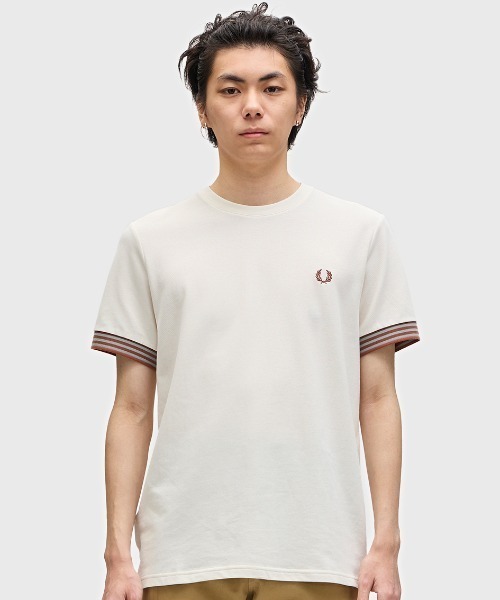 FRED PERRY tシャツ Striped Cuff T-Shirt／ストライプカフT