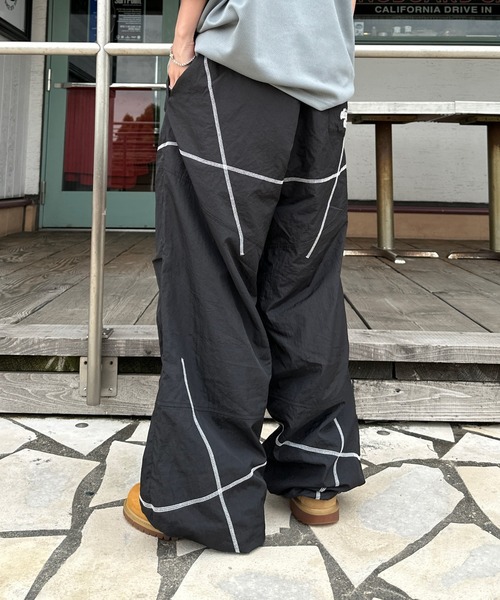 パンツ ステッチ切り替えナイロンパンツ メンズ レディース