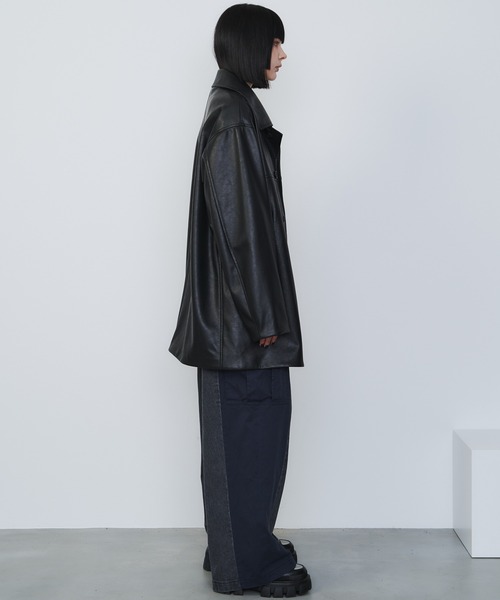 AIVER（アイバー） ステンカラーコート コート フェイクレザーハーフ