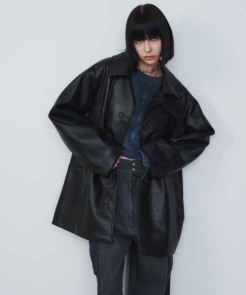 AIVER（アイバー） ステンカラーコート コート フェイクレザーハーフ