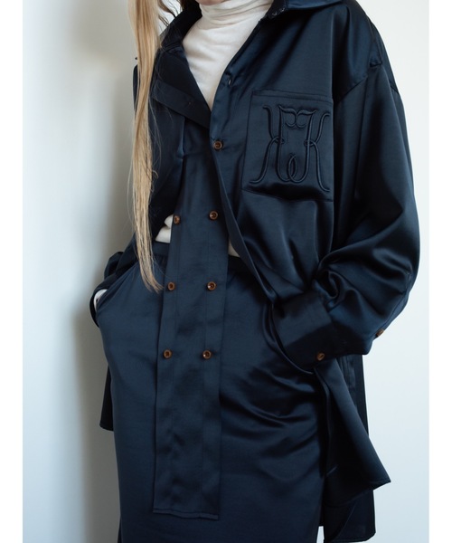 ブラウス シャツ W button satin shirt レディース