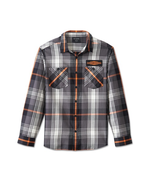 Harley-Davidson☆メンズ長袖シャツ ブラック Sサイズ Harley Davidson シャツ スタックBar ＆ Shield長袖プレイド