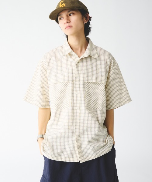 【PERSTEP】★男女兼用★シアサッカールーズチェック半袖シャツ Adoon plain シャツ シアサッカーチェックシャツ メンズ