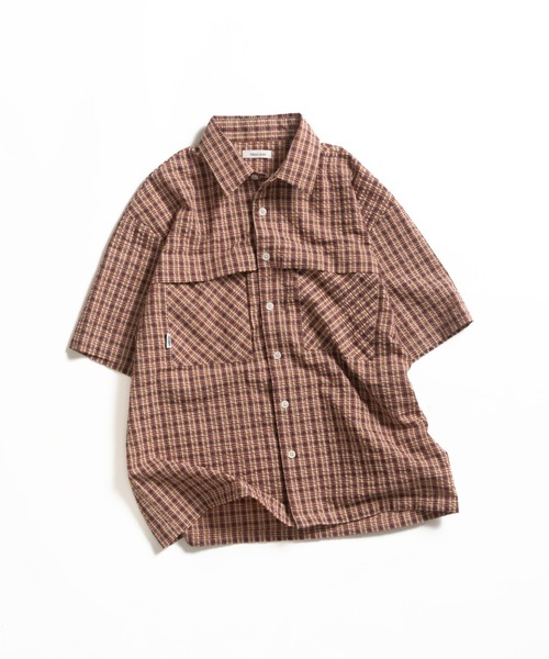 Adoon plain シャツ シアサッカーチェックシャツ メンズ