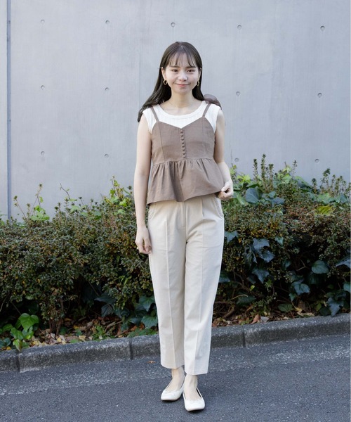 フラワーステッチ センタープレス ストレートスラックス