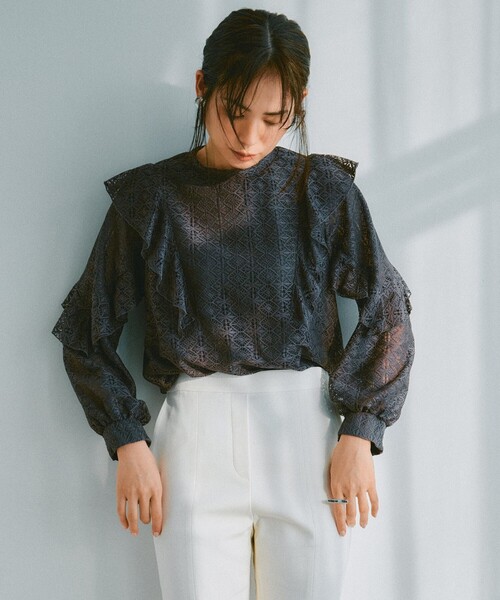 ブラウス シャツ 「洗える」ラッフルレース トップス レディース