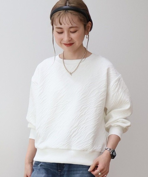 ella_selectshop オフホワイト　ジャガード　プルオーバー　ヨリ AMERICAN HOLIC トレーナー スウェット ゼブラ柄ジャガード