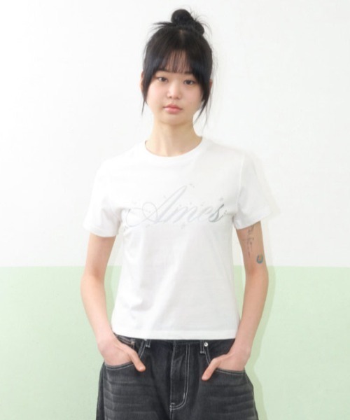 tシャツ A'GEM/9 × .kom 「AMESWORLDWIDE/アメスワールドワイド」SILVER AMES CROP TEE /シルバーアメス
