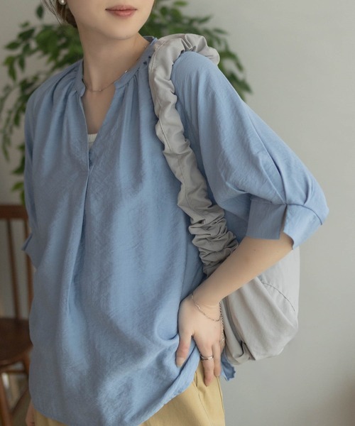 美品MARNI5分袖ブラウス NAVY ブラウス シャツ 5分袖スキッパーブラウス レディース