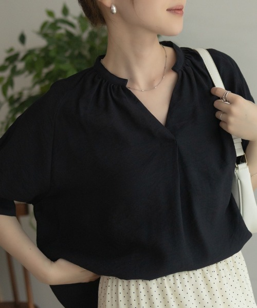 NAVY ブラウス シャツ 5分袖スキッパーブラウス レディース
