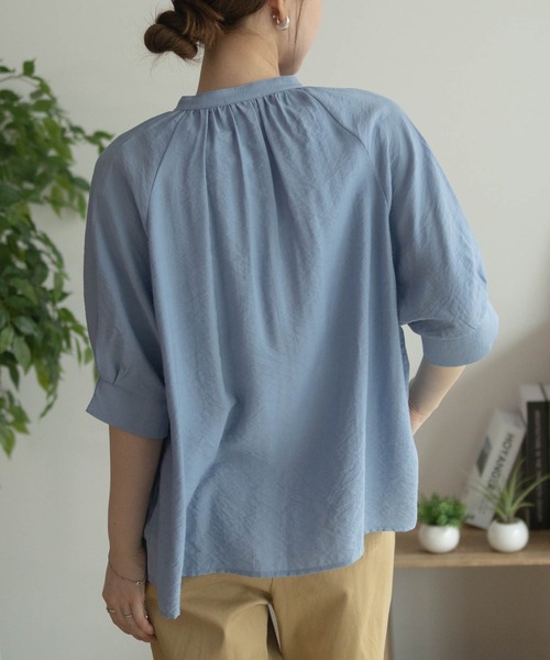 TONAL [洗える]5分袖スキッパーブラウス M ネイビー NAVY ブラウス シャツ 5分袖スキッパーブラウス レディース