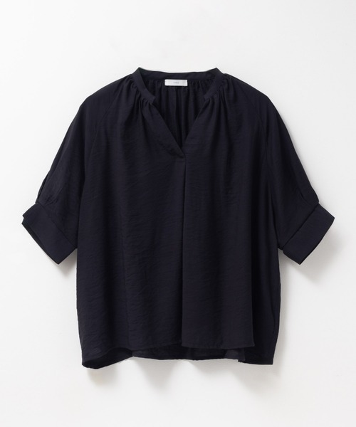 TONAL [洗える]5分袖スキッパーブラウス M ネイビー NAVY ブラウス シャツ 5分袖スキッパーブラウス レディース