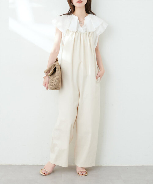 美品】yuni ユニ リネン スキッパー 袖タックフリル ブラウス 茶 F