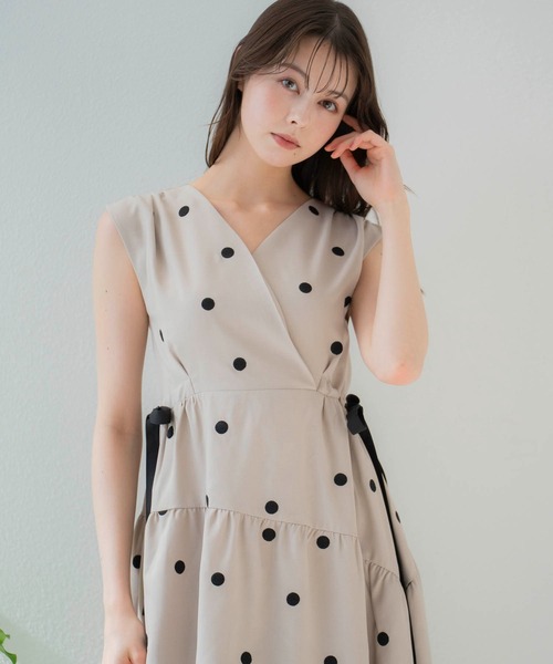 Noela ワンピース 「15周年」リネンタッチドットワンピ