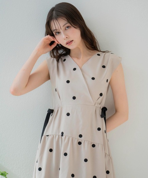 Noela ワンピース 「15周年」リネンタッチドットワンピ