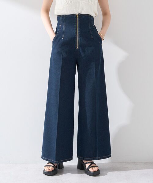 jeep デニムパンツ ストリートパンツレースアップツヤ感 earth music&ecology ジーンズ デニム デニムパンツ フロントZIP